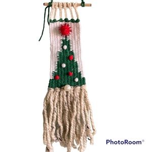 Christmas Santa Gnome Woven Wall Tapestry Handmade One of a Kind